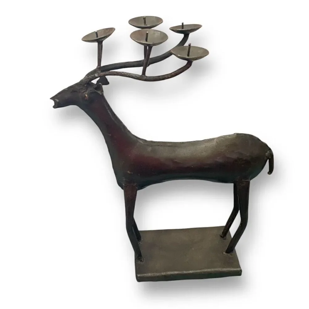 Neiman Marcus Reindeer Metal Work Welded Candle Holder Brutalist Antler 14”